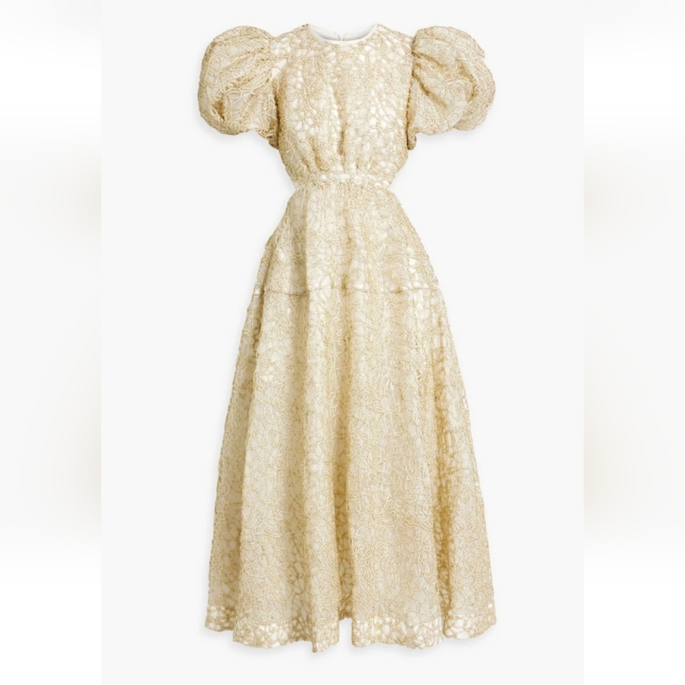 AJE.Patina metallic macramé lace midi dress